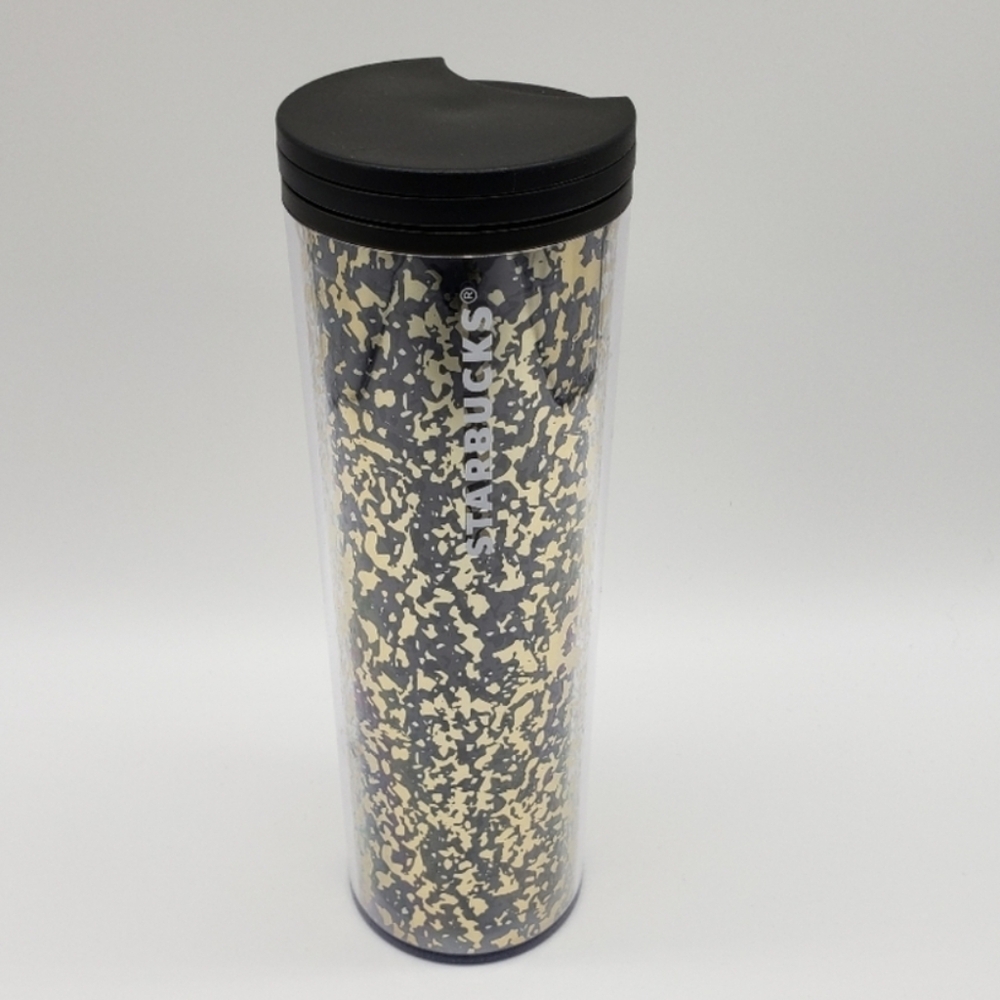 Starbucks 16oz Travel Tumbler Black With Gold Fleck Print. Like New